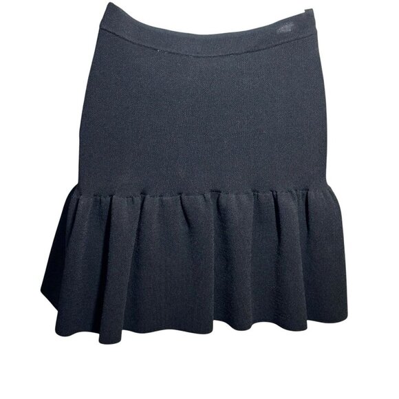 Sandro Paris black knit mini skirt size 1 US size 4 ruffle zipper accents - Picture 4 of 9